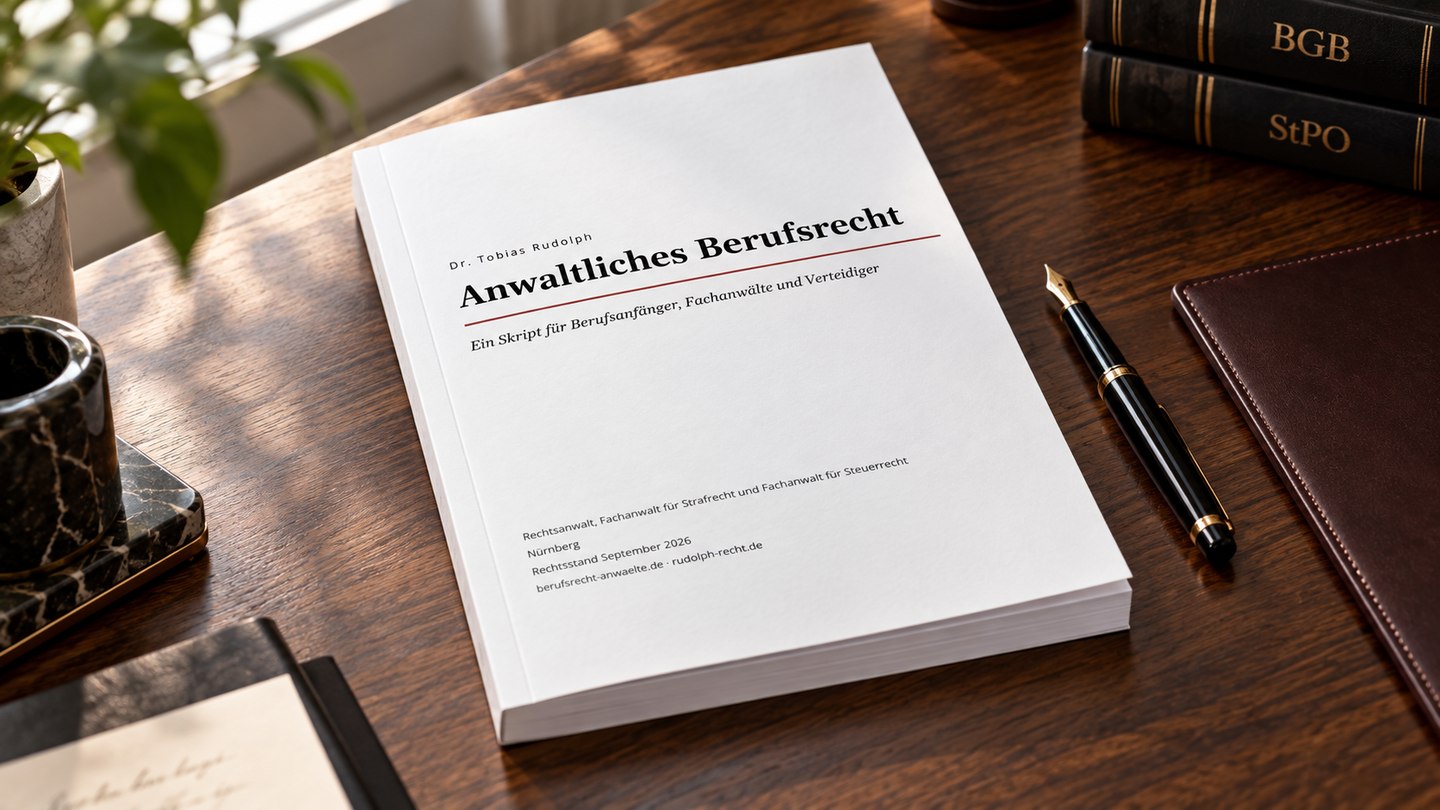 Das Skript Anwaltliches Berufsrecht von Dr. Tobias Rudolph auf einem Schreibtisch